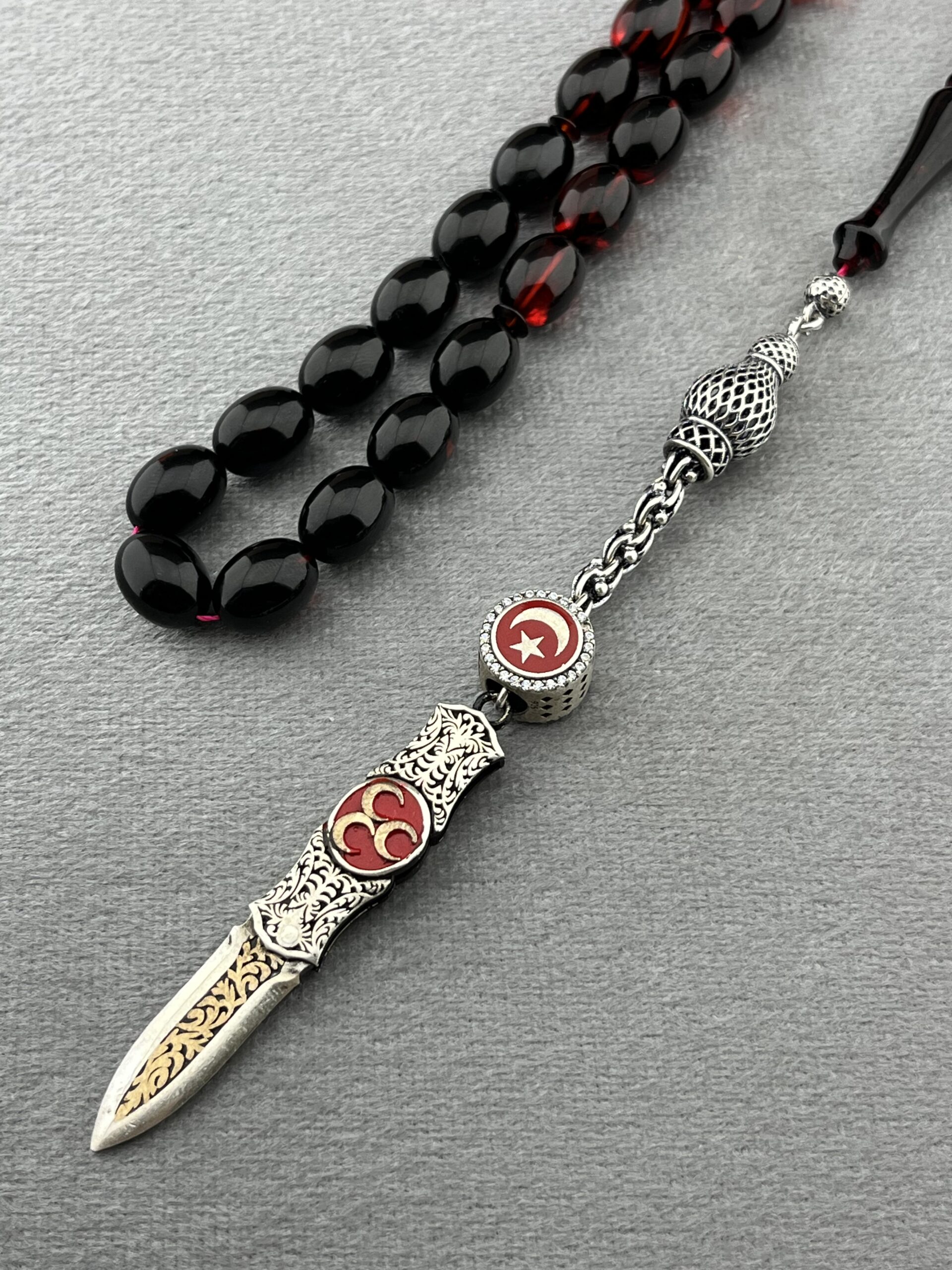 Sıkma Kehribar Ağır Gümüş Püskül - Görsel 2